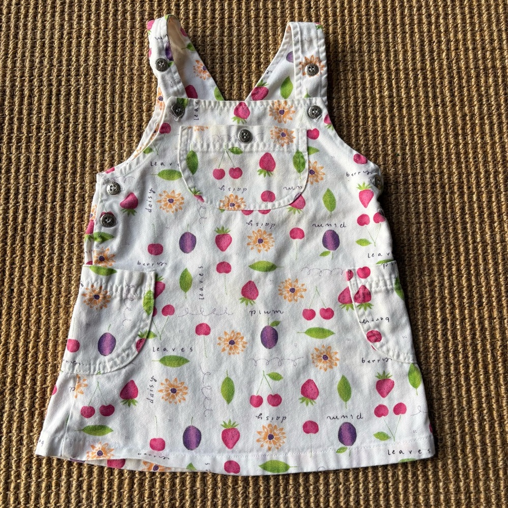 Rare Vintage 90s Oshkosh Fruit/Floral Print Overall Dress - Size 3T